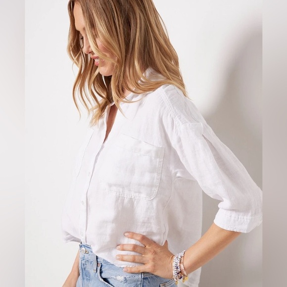 Evereve Kut from the Kloth Zuma Drop Shoulder Button Down Blue White XL - Picture 1 of 15